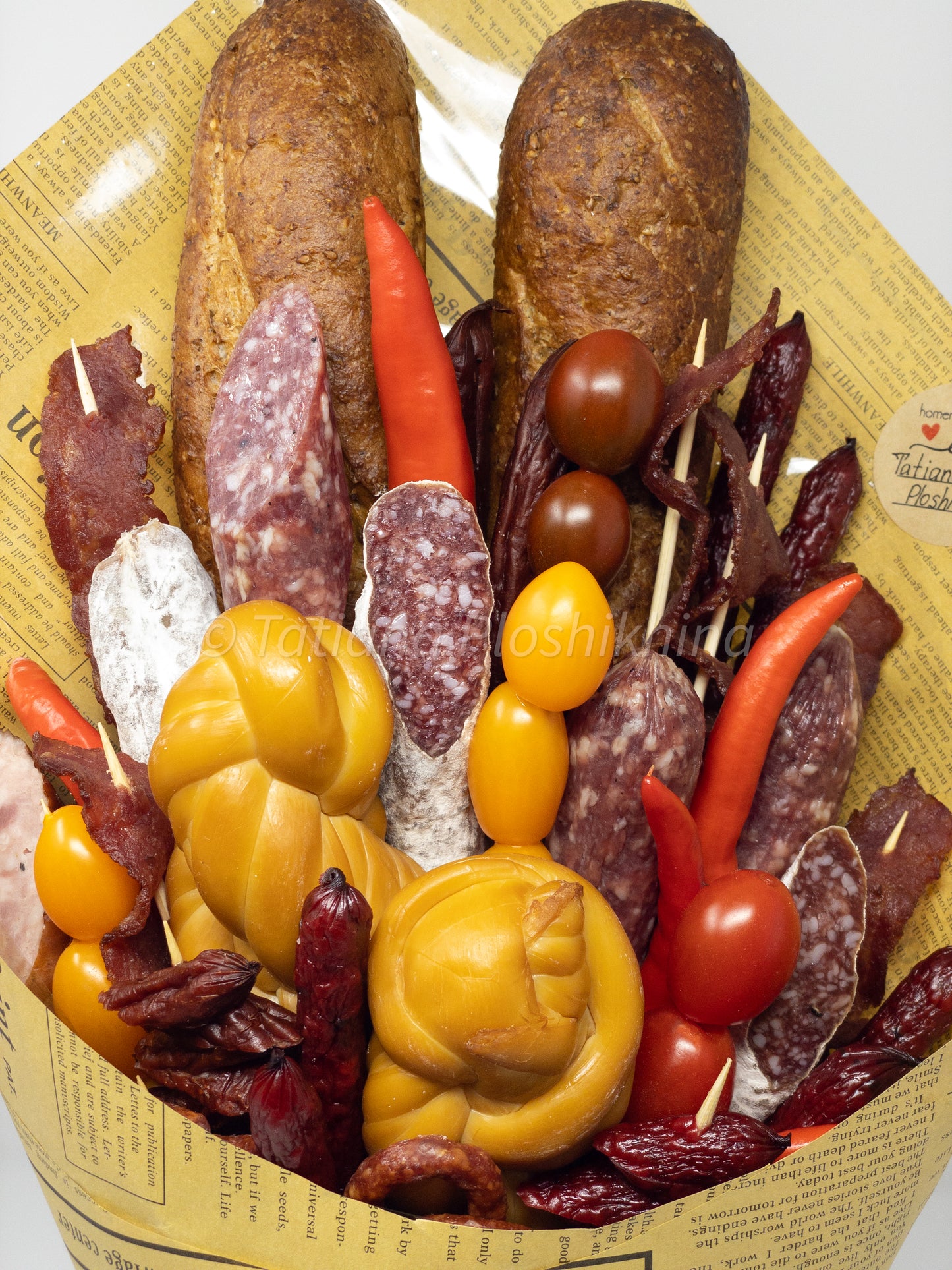 Meat and smoked cheese bouquet